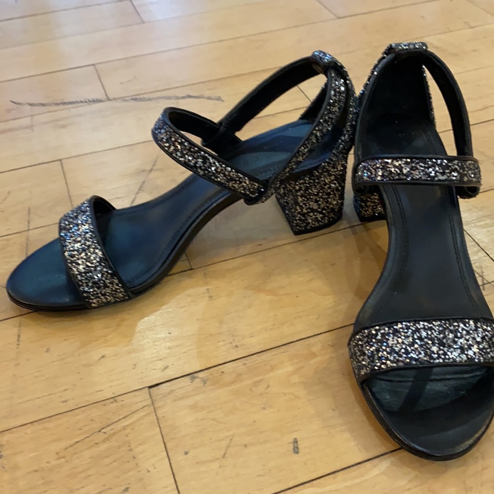 Sandro Glitter Leather Low Block Heel Sz 39 - Picture 16 of 16